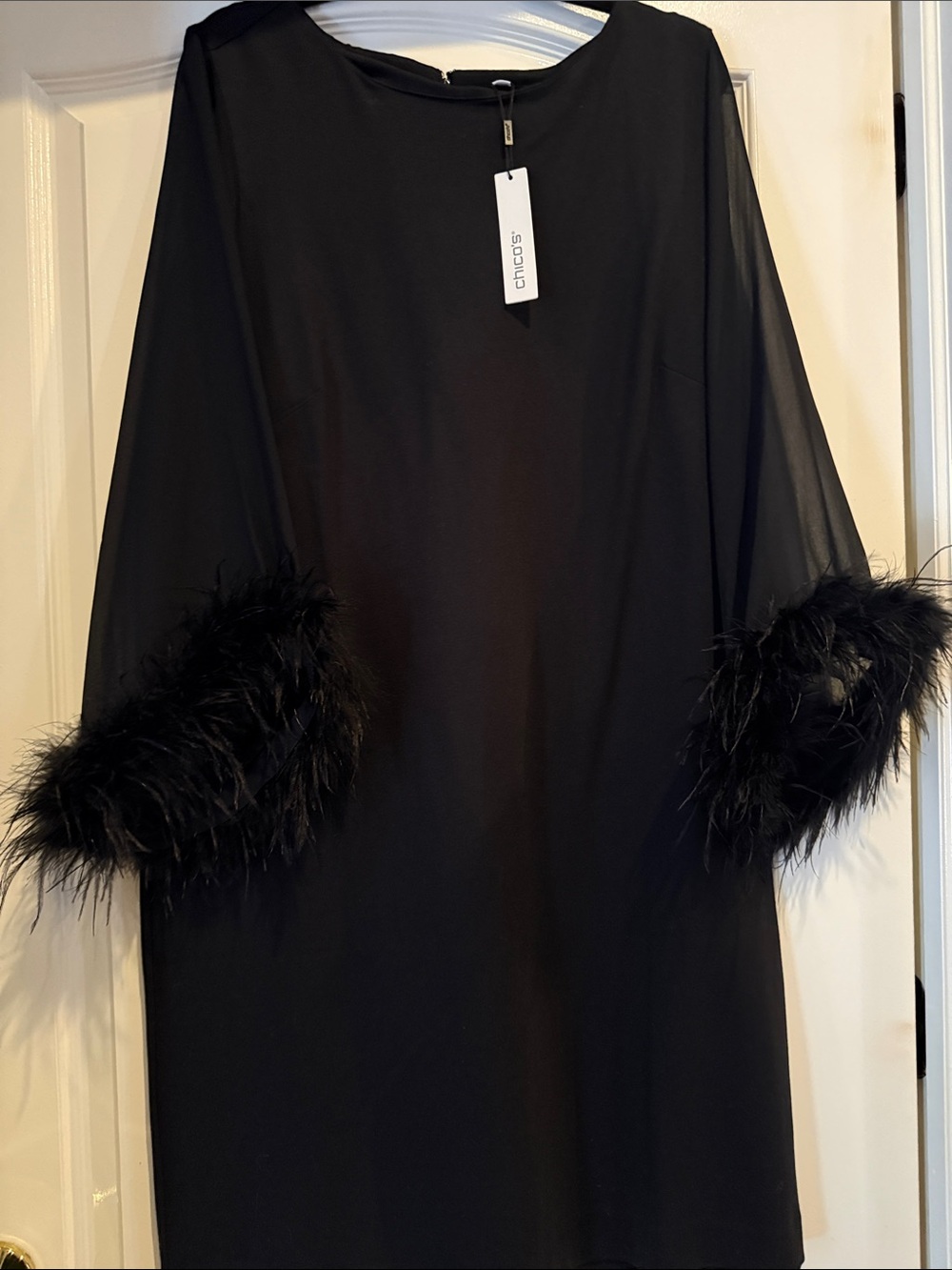 Chico's Black Shift Dress with Feather-Cuff Sleeves